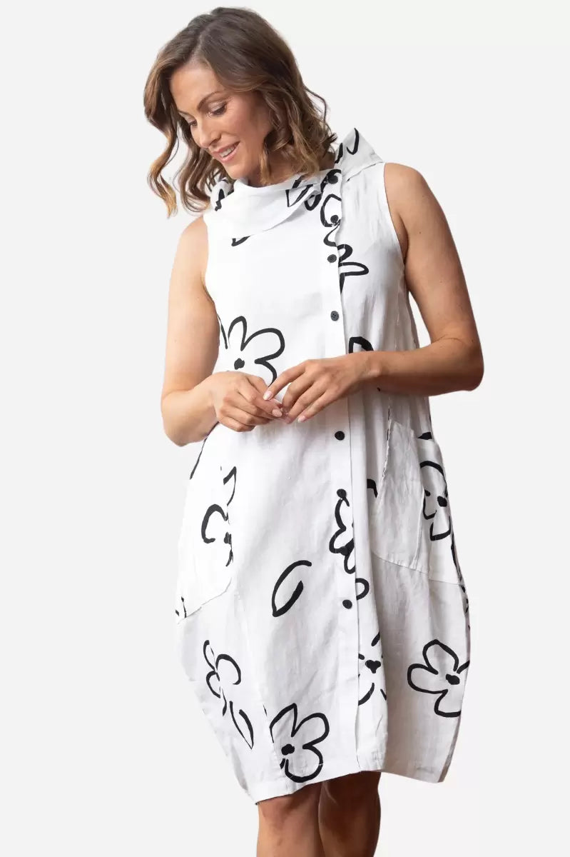 HABITAT CLOTHES -OLIVIA LINEN SOHO CECE DRESS- WHITE