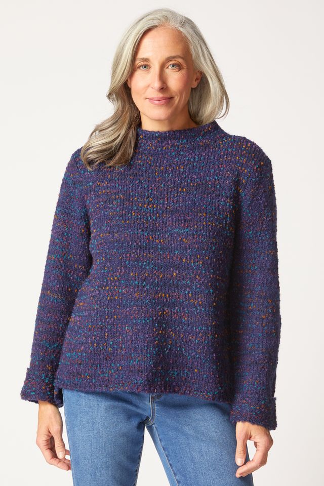 HABITAT CLOTHES - CONFETTI FUNNEL NECK PULLOVER- NAVY-H89056