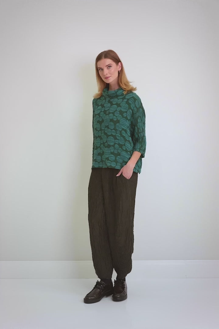 GRIZAS - COWL NECK SILK AND LINEN BLOUSE - PEACOCK