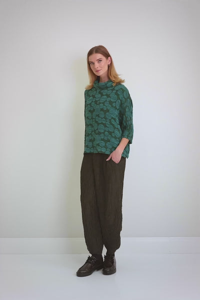 GRIZAS - COWL NECK SILK AND LINEN BLOUSE - PEACOCK