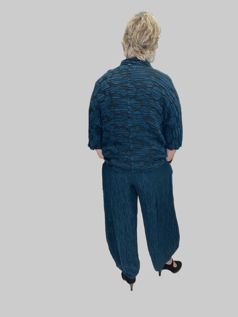 GRIZAS COWL NECK MIDNIGHT BLUE CIRCLE SILK LINEN BLOUSE