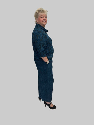 GRIZAS COWL NECK MIDNIGHT BLUE CIRCLE SILK LINEN BLOUSE