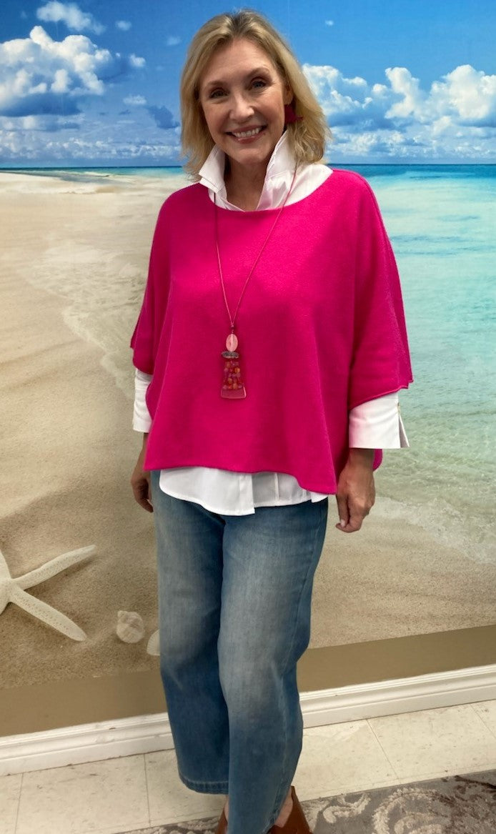 Marie La Lune BOHO-CHIC Crop Sweater - Fuchsia Pink