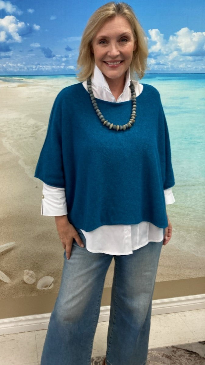 Marie La Lune Boho-Chic Crop Sweater - Navy Blue