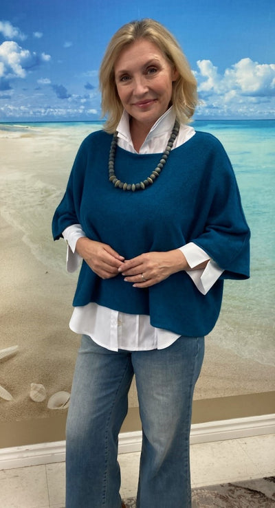 Marie La Lune Boho-Chic Crop Sweater - Navy Blue