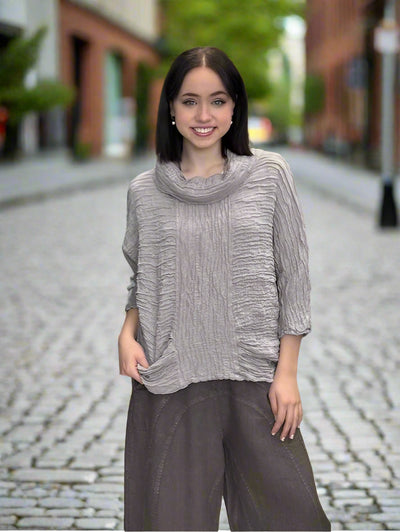 GRIZAS COWL NECK SILK LINEN BLOUSE