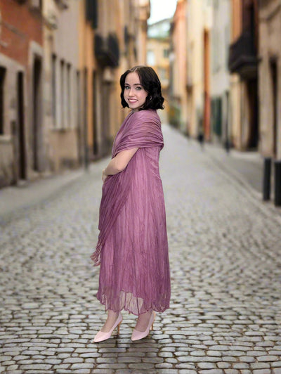 MAUVE TAUPE CRUMPLED SILK CHIFFON DRESS